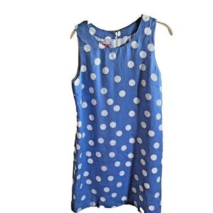 Island Company Women's Blue/white Dot Classic Shift Dress Sleeveless Size Large